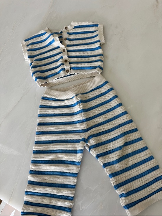 next Other - next Blue & White Striped Knit Button-Front Top and Pants Set
